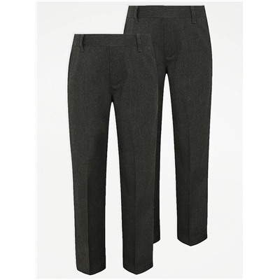 Boys Charcoal Half Elastic School Trouser 2 Pack