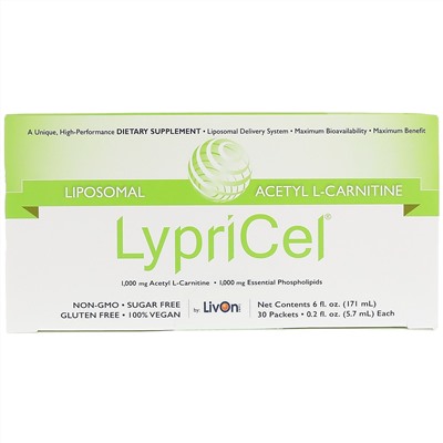 LypriCel, Липосомал, ацетил L-карнитин, 30 упаковок, 5,7 мл (0,2 жидкие унции) каждая