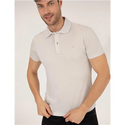 Açık Gri Slim Fit Polo Yaka Merserize Tişört