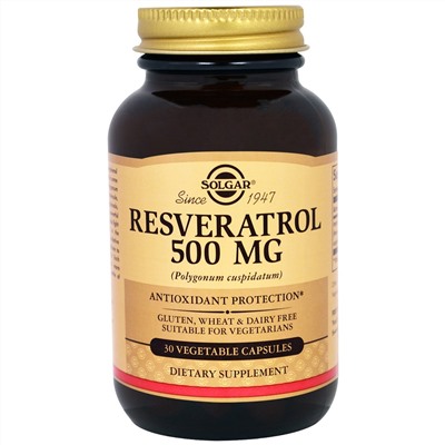 Solgar, Ресвератрол, 500 мг, 30 капсул на растительной основе