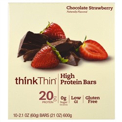ThinkThin, Батончики с высоким содержанием белка, шоколад и клбника, 10 батончиков, 2,1 унции (60 г) каждый