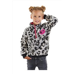 Mushi Leoparlı Gri Kız Çocuk Peluş Sweatshirt MS-23S1-062