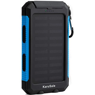 Solar Power Bank Portable Charger 50000mah Battery Pack 2 LED 2 USB Camping Solar Panels Waterproof Car Travel Outdoor External Backup Flashlight for All Cell Phones and Tablets Black & Blue