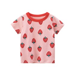 27 Корейская версия детской одежды 2023, летняя новая футболка с короткими рукавами клубничного цвета для девочек