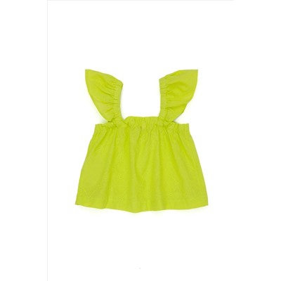 Kız Çocuk Neon Sarı Kısa Kollu Gömlek