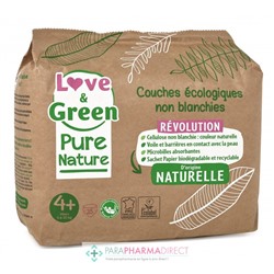 Love&Green Pure Nature - Couches Écologiques Non Blanchies - Taille 4+ - 9 à 20kg - 35 couches