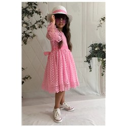 Mixie Kız Çoçuk Pembe Şapkalı Güpürlü Prenses Model Elbisesi 9252