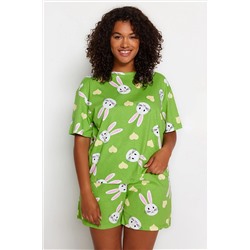 Trendyol Curve Yeşil Tavşan Baskılı Pamuklu Örme Pijama Takımı TBBSS23AI00022
