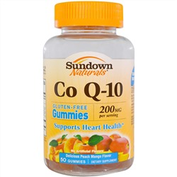 Sundown Naturals, Кофермент Q-10, вкус персика и манго, 200 мг, 50 желатиновых конфет