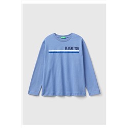 United Colors of BenettonErkek Çocuk 05N Kesik Logo Baskılı T-Shirt Havacı Mavi