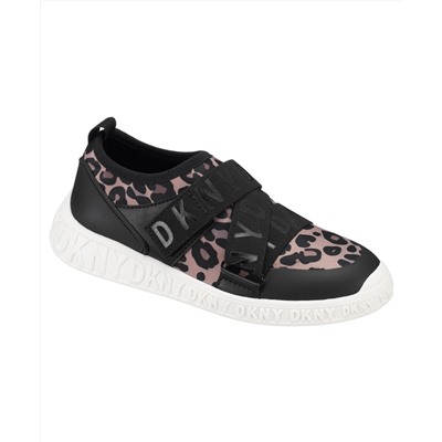 DKNY Little Girls Leopard Slip On Strap Sneakers Shoe