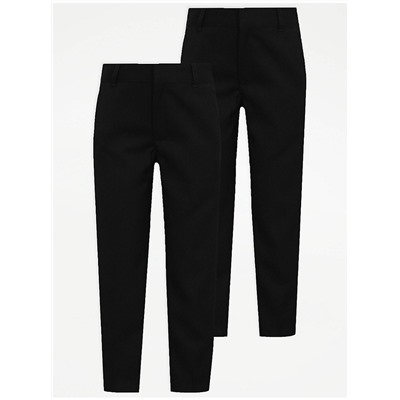 Boys Black Slim Fit Skinny Leg Trousers 2 Pack