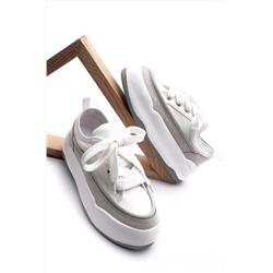 Marjin Kadın Sneaker Bağcıklı Kalın Taban Spor Ayakkabı Aresva Beyaz 3210121012