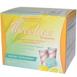 Global Health Trax, Пробиотик ThreeLac с лимонным вкусом, 60 пакетиков, 0,053 унции (1,5 г) каждый