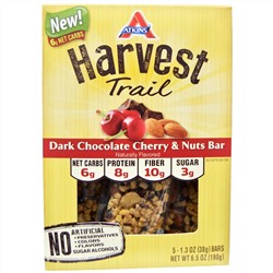 Atkins, Harvest Trail, батончик из темного шоколада, вишни и орехов, 5 батончиков, 38 г каждый