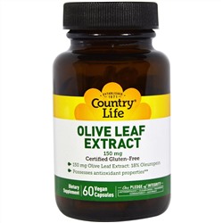 Country Life, Экстракт листьев оливы, 150 мг, 60 вегетарианских капсул