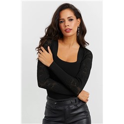 Cool & Sexy Kadın Siyah Kolları Gipeli Triko Bluz MAS123