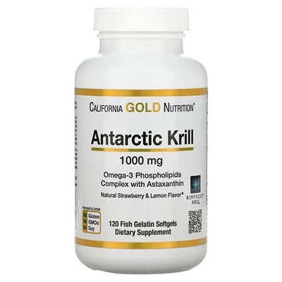 California Gold Nutrition, Antarctic Krill Oil, with Astaxanthin, RIMFROST, Natural Strawberry & Lemon Flavor, 1,000 mg, 120 Fish Gelatin Softgels