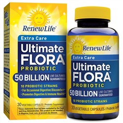 Renew Life, Ultimate Flora, Extra Care Probiotic, 50 Billion Live Cultures , 30 Vegetable Capsules
