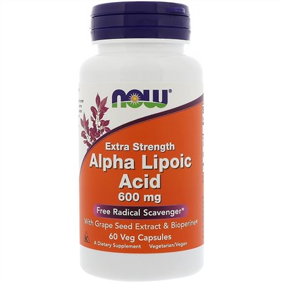 Now Foods, Альфа-липоевая кислота, экстра сила, 600 мг, 60 растительных капсул