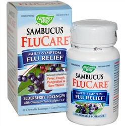 Nature's Way, FluCare ("ФлуКэр")с черной бузиной, облегчение многих симптомов гриппа и простуды, леденцы с бузиной, 30 жевательных леденцов