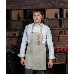 Фартук мужской с вышивкой модель ЛП 19-10 "Русский стиль"-бежевый лен 100%