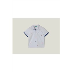 United Colors of BenettonErkek Çocuk Beyaz Elma İşlemeli Polo T-Shirt Beyaz