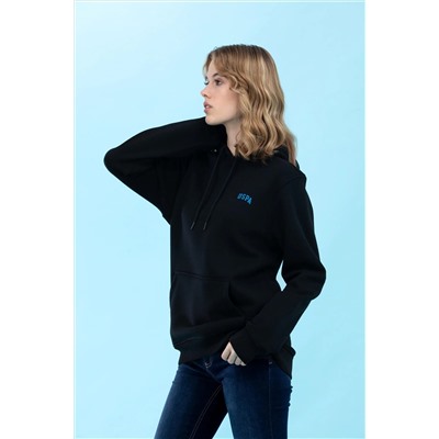 Siyah Kapüşonlu Basic Sweatshirt (Unisex)