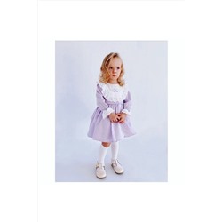 Şirin Şeyler Butiği Isabella Kız Çocuk Uzun Kol Fistolu Çiçek Nakışlı Tül Astarlı Prenses Vintage Zarif Mor Lila Elbise 421
