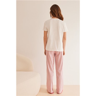 Pijama largo 100% algodón rosa rayas manga corta