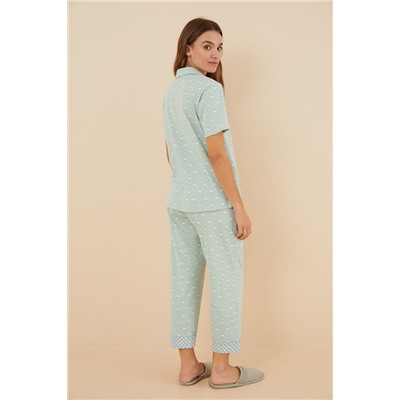 Pijama camisero 100% algodón verde flores