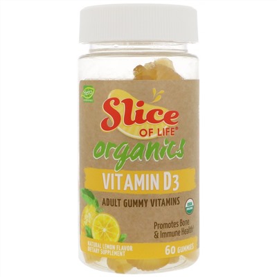 Hero Nutritional Products, Slice of Life Organics, витамин D3, со вкусом лимона, 60 жевательных конфет