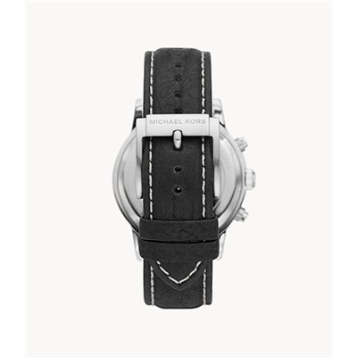 Michael Kors Hutton Chronograph Black Leather Watch