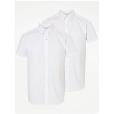 Senior Boys White Short Sleeve Slim Fit School Shirts 2 Pack