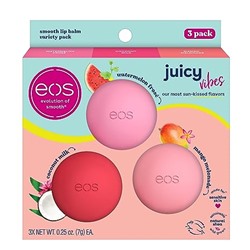 eos Juicy Vibes Lip Balm Variety Pack- Watermelon Frosé, Mango Melonade & Coconut Milk, All-Day Moisture Lip Care Products, 0.25 oz, 3-Pack