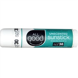 All Good Products, Sunstick, Zinc Sunscreen, SPF 30, Unscented, .6 oz