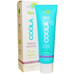 COOLA Organic Suncare Collection, Минеральный солнцезащитный крем для лица с SPF 30, матовое покрытие и огуречный аромат, 50 мл