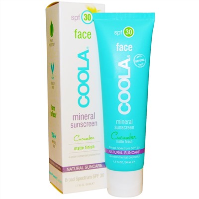 COOLA Organic Suncare Collection, Минеральный солнцезащитный крем для лица с SPF 30, матовое покрытие и огуречный аромат, 50 мл