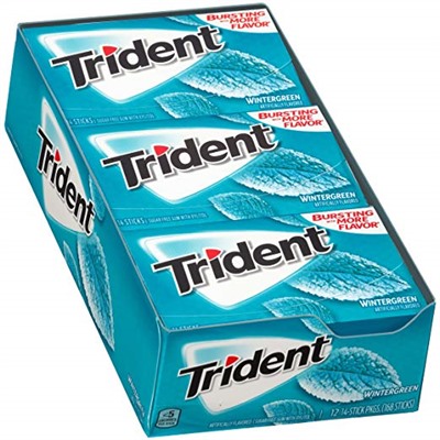 Trident Wintergreen Mint Sugar Free Gum - with Xylitol - 12 Packs (168 Pieces Total)