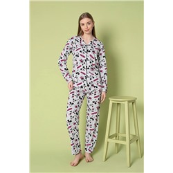 Sude HOMEWEAR Ercan Kadın Uzun Kol Mickey Mouse Gömlek Pijama Takımı P-7110