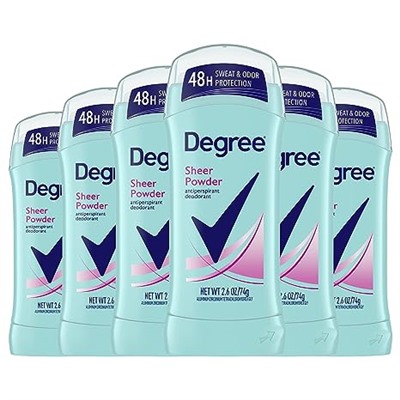 Degree Original Antiperspirant Deodorant 48-Hour Sweat & Odor Protection Sheer Powder Antiperspirant for Women 2.6 oz, Pack of 6