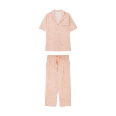 Pijama camisero 100% algodón flores naranja