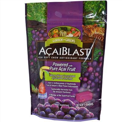 Garden Greens, «AcaiBlast» Антиоксидантная Жевательная Добавка с Асаи, 30 мягких жевательных таблеток