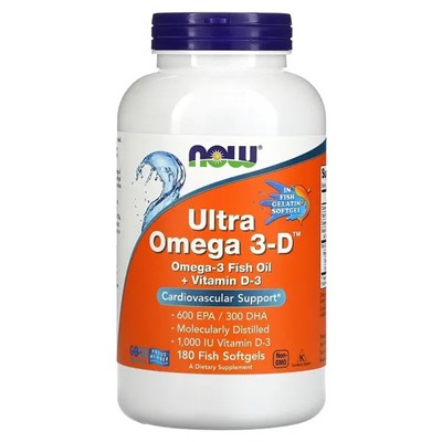 NOW Foods, Ultra Omega 3-D, 600 EPA / 300 DHA, 180 Fish Softgels