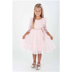 AHENGİM Kız Çocuk Elbise Tokalı Elbise Kemerli Elbise Dantelli Tüllü Ak2206 1-2-10001122