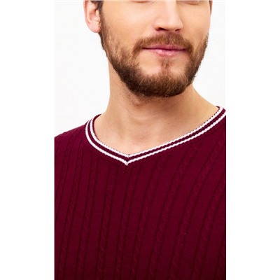 Пуловер с контрастной V-образной горловиной F221-15-3010 бордовый