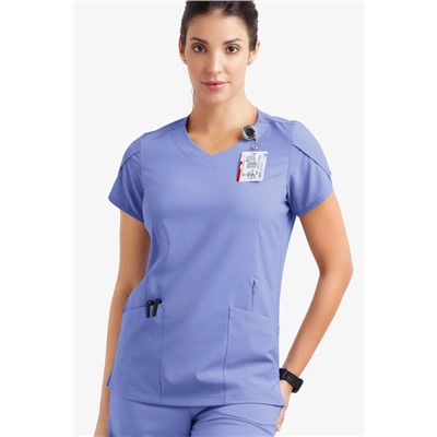 Easy STRETCH Daisy Women's 4-Pocket V-Neck Scrub Top with Petal Sleeves