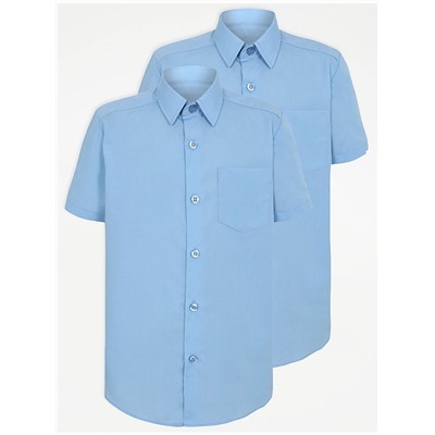 Boys Light Blue Plus Fit Short Sleeve School Shirt 2 Pack