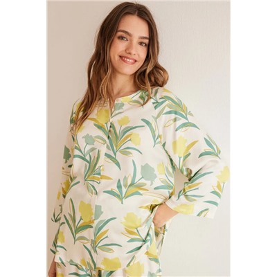 Pijama camisero estampado allover tropical