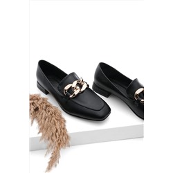 Marjin Kadın Loafer Zincirli Küt Burun Günlük Ayakkabı Modena Siyah 20K0062NL8001